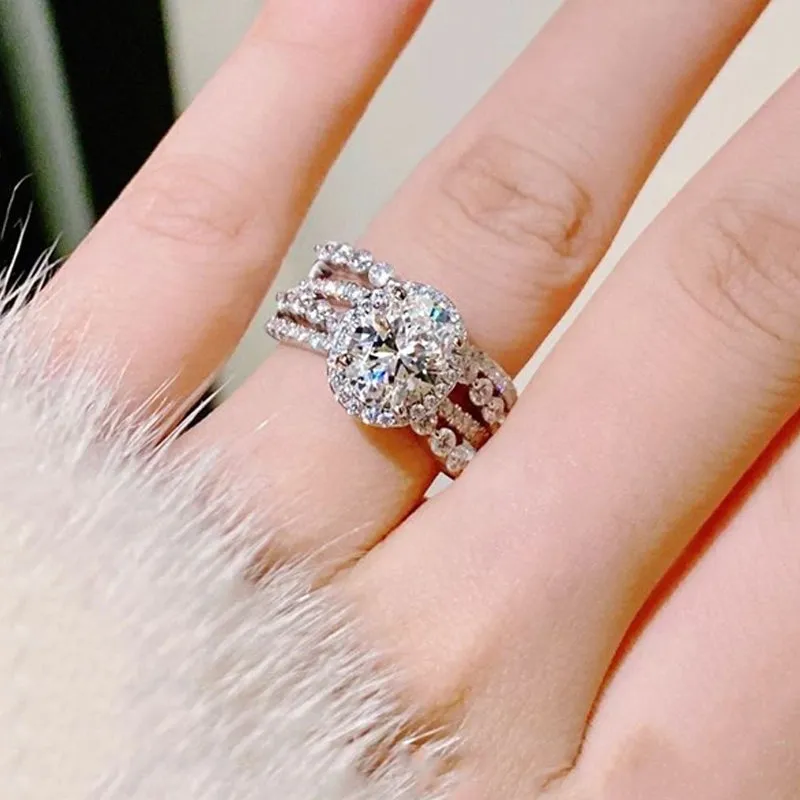 925 Sterling Silver Jewelry 3 Carat Moissanite 925 Sterling Silver Layered Ring