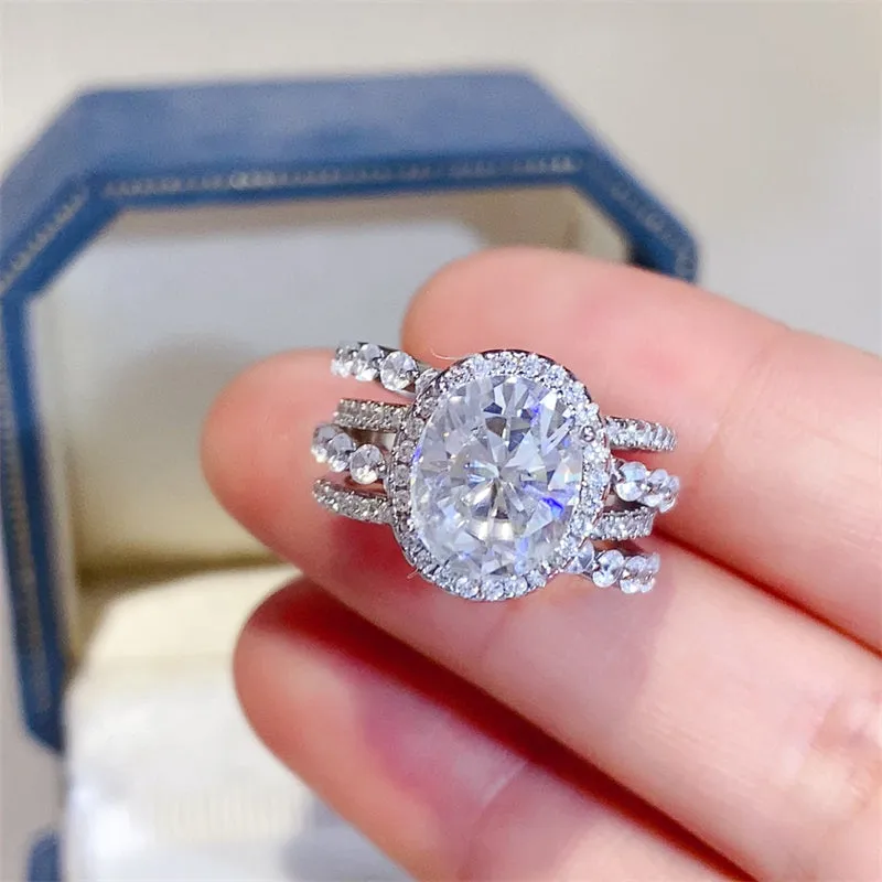 925 Sterling Silver Jewelry 3 Carat Moissanite 925 Sterling Silver Layered Ring