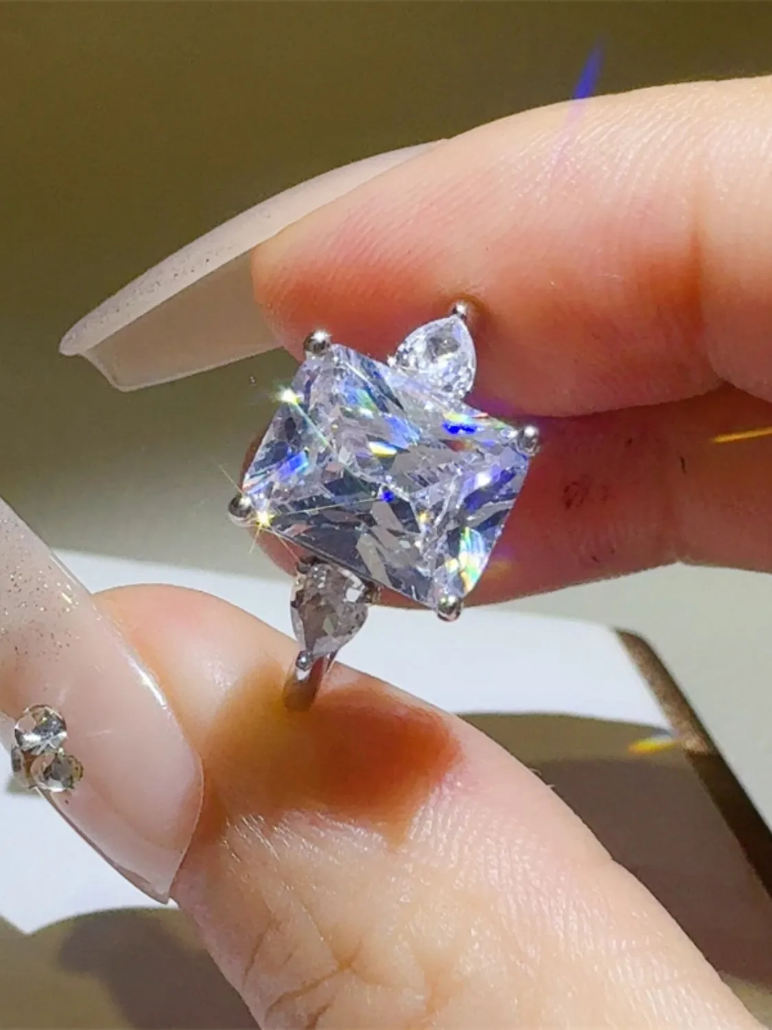 925 Sterling Silver Jewelry 3 Carat Moissanite 925 Sterling Silver Square Shape Ring