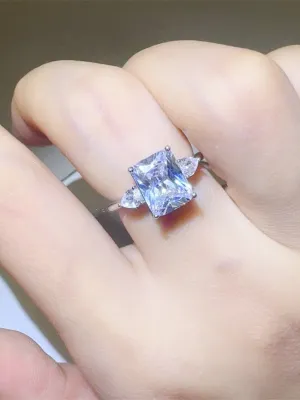 925 Sterling Silver Jewelry 3 Carat Moissanite 925 Sterling Silver Square Shape Ring