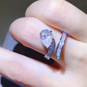 925 Sterling Silver Jewelry 3 Carat Moissanite Zircon 925 Sterling Silver Bypass Ring