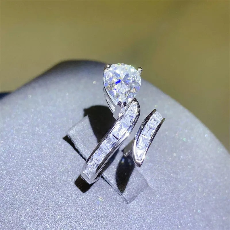 925 Sterling Silver Jewelry 3 Carat Moissanite Zircon 925 Sterling Silver Bypass Ring