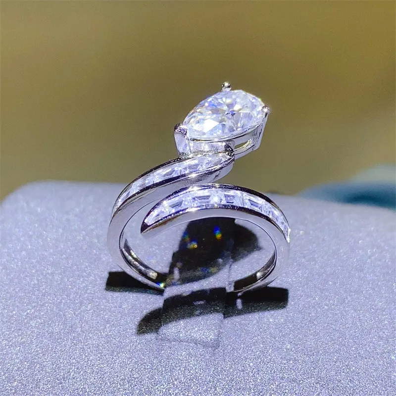 925 Sterling Silver Jewelry 3 Carat Moissanite Zircon 925 Sterling Silver Bypass Ring