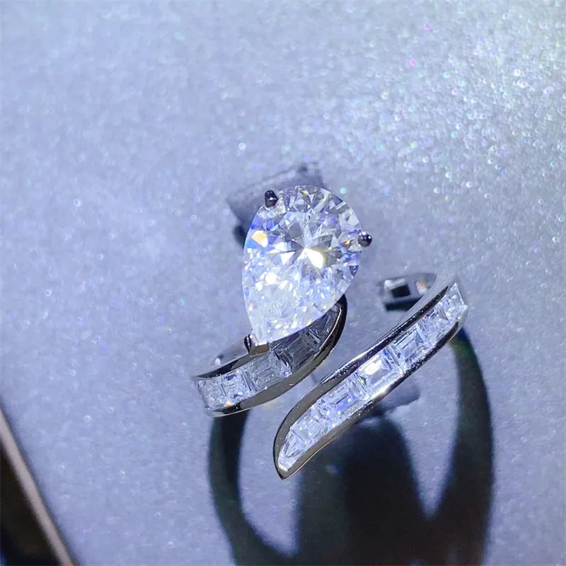 925 Sterling Silver Jewelry 3 Carat Moissanite Zircon 925 Sterling Silver Bypass Ring