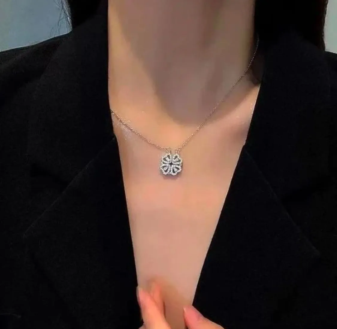 925 Sterling Silver Jewelry 4Heart Clover Necklace in 925 Sterling Silver