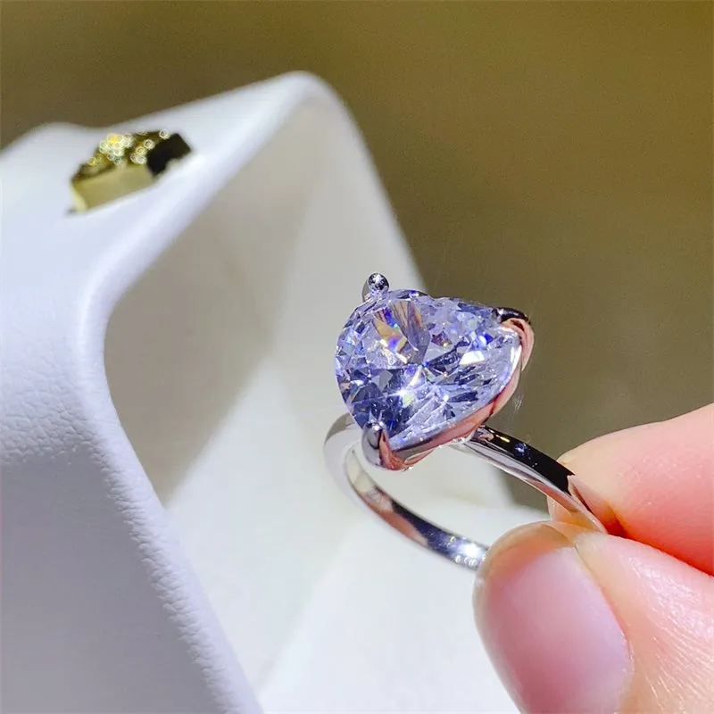 925 Sterling Silver Jewelry 5 Carat 925 Sterling Silver Moissanite Heart Shape Ring