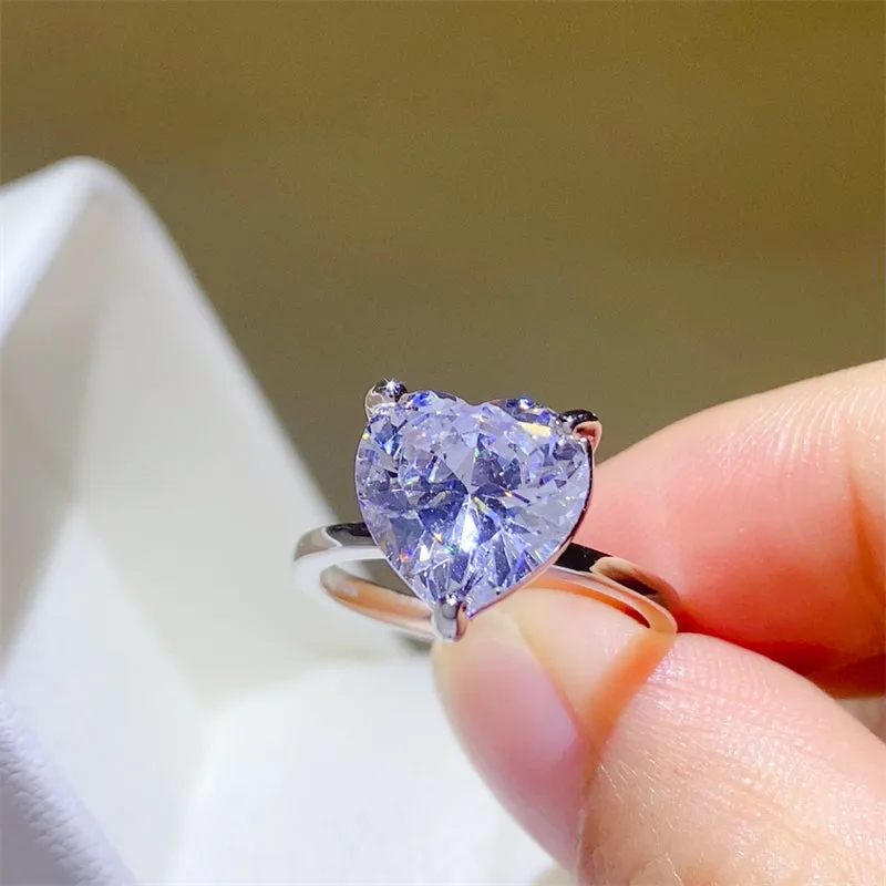 925 Sterling Silver Jewelry 5 Carat 925 Sterling Silver Moissanite Heart Shape Ring