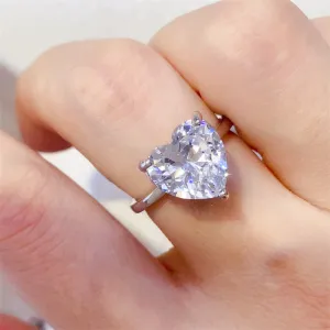 925 Sterling Silver Jewelry 5 Carat 925 Sterling Silver Moissanite Heart Shape Ring