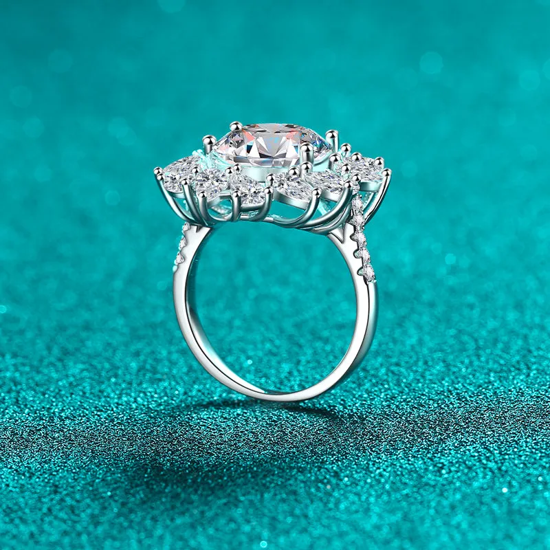 925 Sterling Silver Jewelry 5 Carat Moissanite 925 Sterling Silver Flower Shape Ring