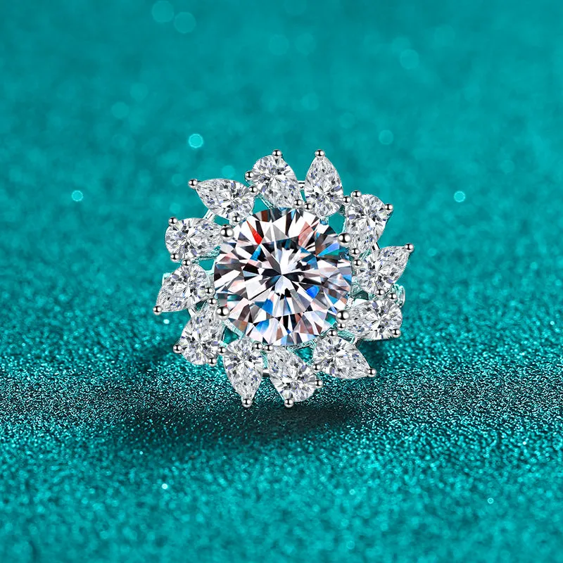 925 Sterling Silver Jewelry 5 Carat Moissanite 925 Sterling Silver Flower Shape Ring