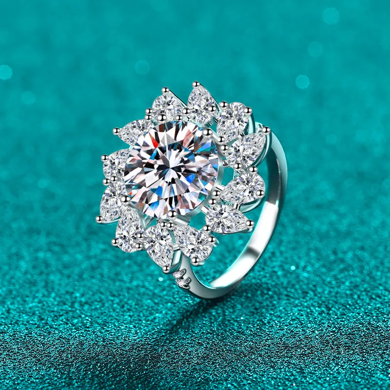 925 Sterling Silver Jewelry 5 Carat Moissanite 925 Sterling Silver Flower Shape Ring