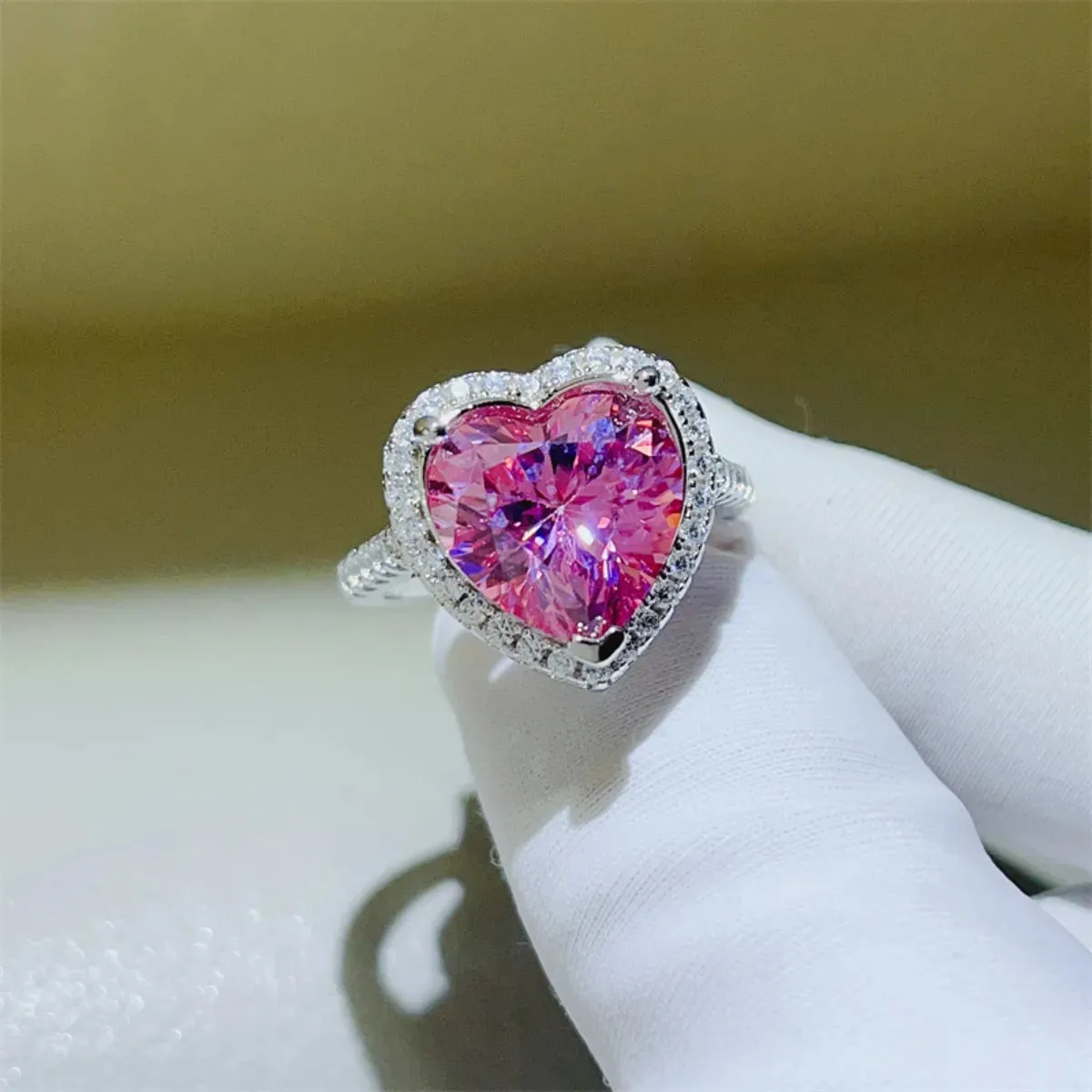 925 Sterling Silver Jewelry 5 Carat Moissanite 925 Sterling Silver Heart Ring