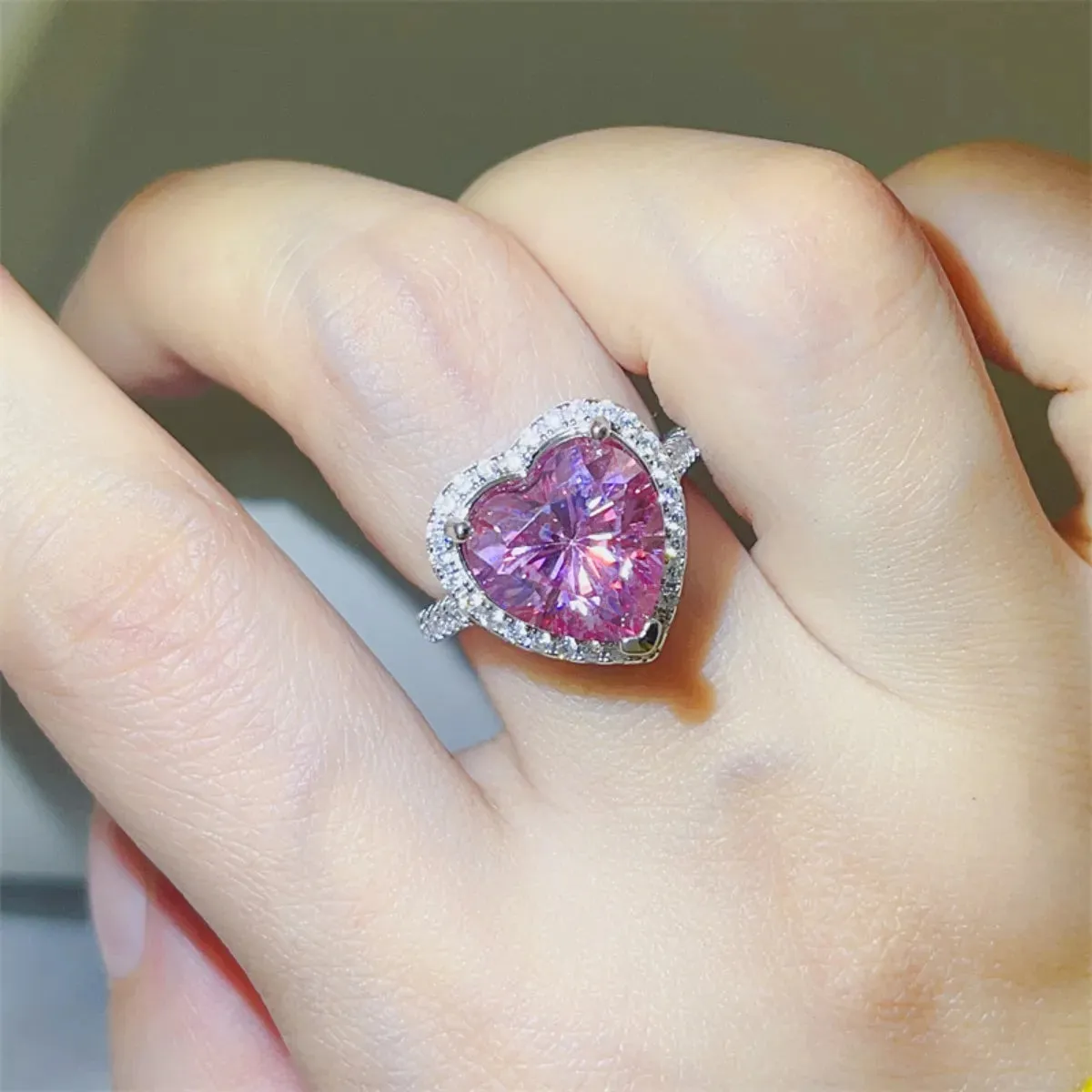 925 Sterling Silver Jewelry 5 Carat Moissanite 925 Sterling Silver Heart Ring