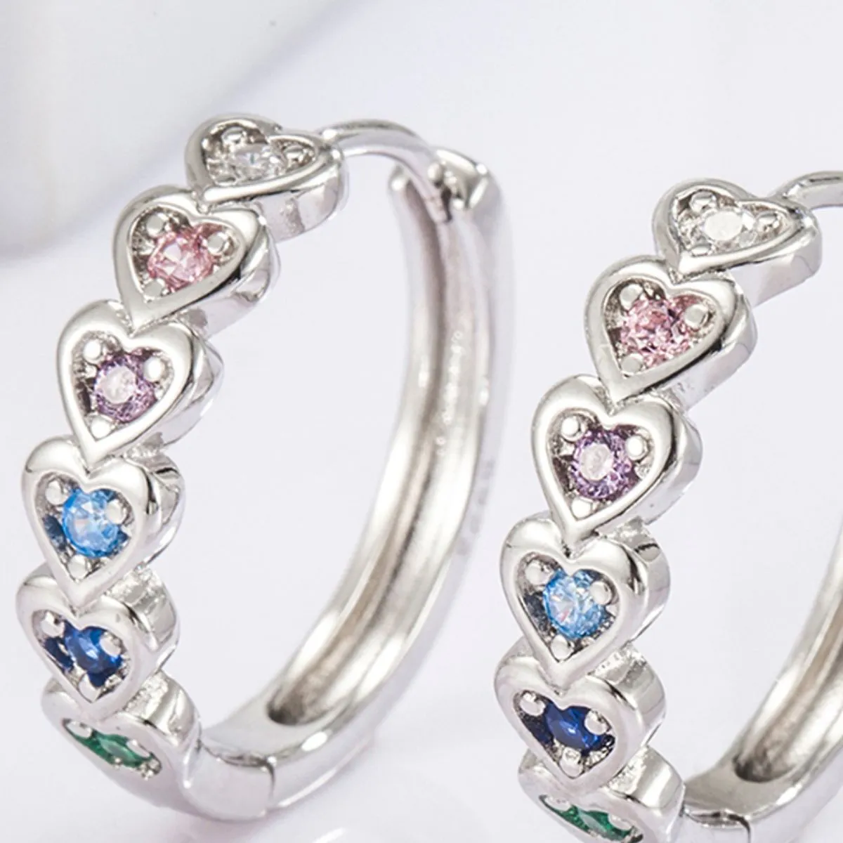 925 Sterling Silver Jewelry 925 Sterling Silver Inlaid Zircon Heart Huggie Earrings