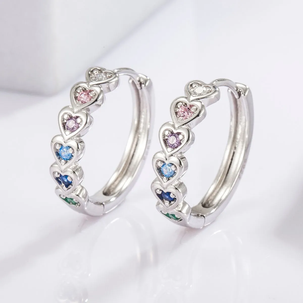 925 Sterling Silver Jewelry 925 Sterling Silver Inlaid Zircon Heart Huggie Earrings