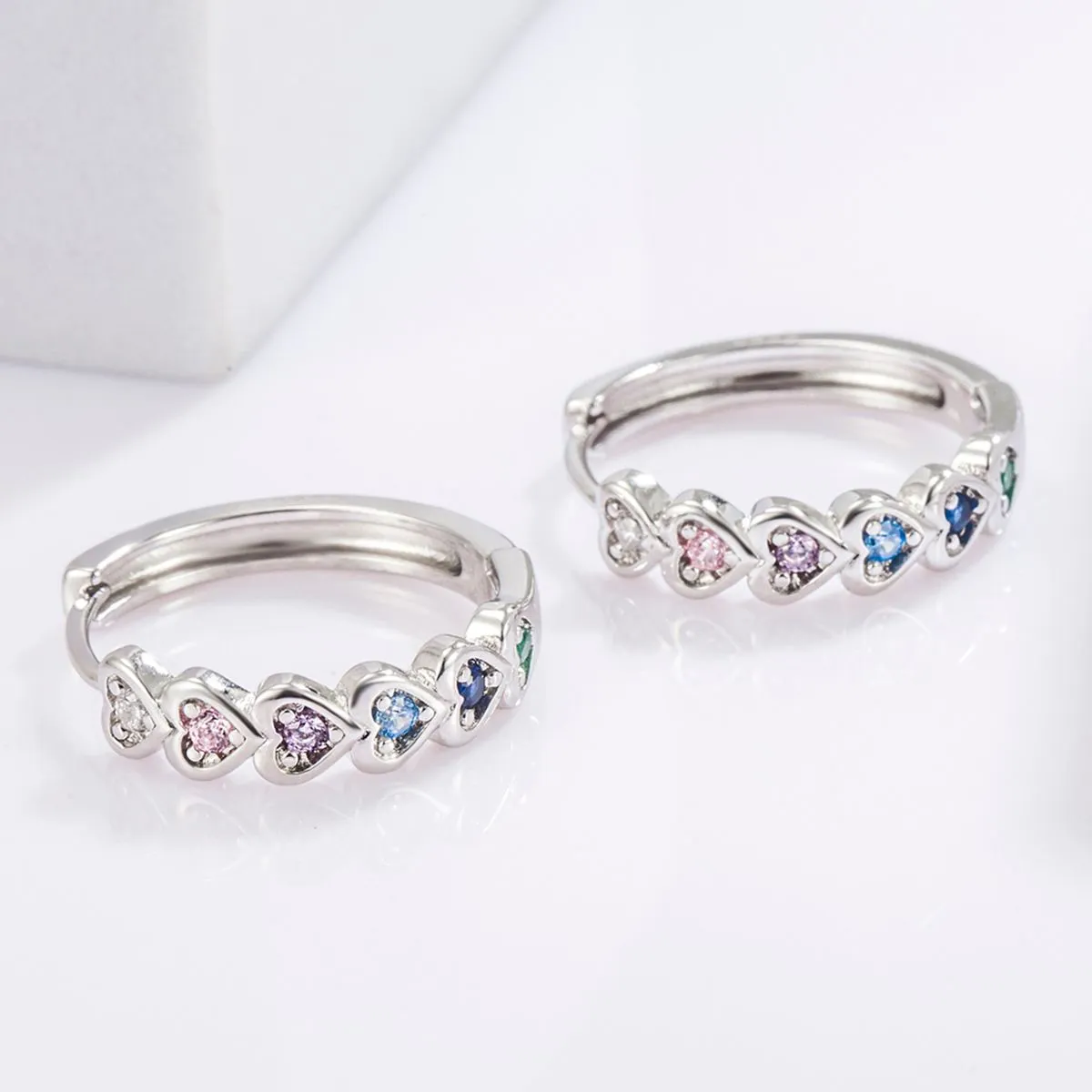 925 Sterling Silver Jewelry 925 Sterling Silver Inlaid Zircon Heart Huggie Earrings