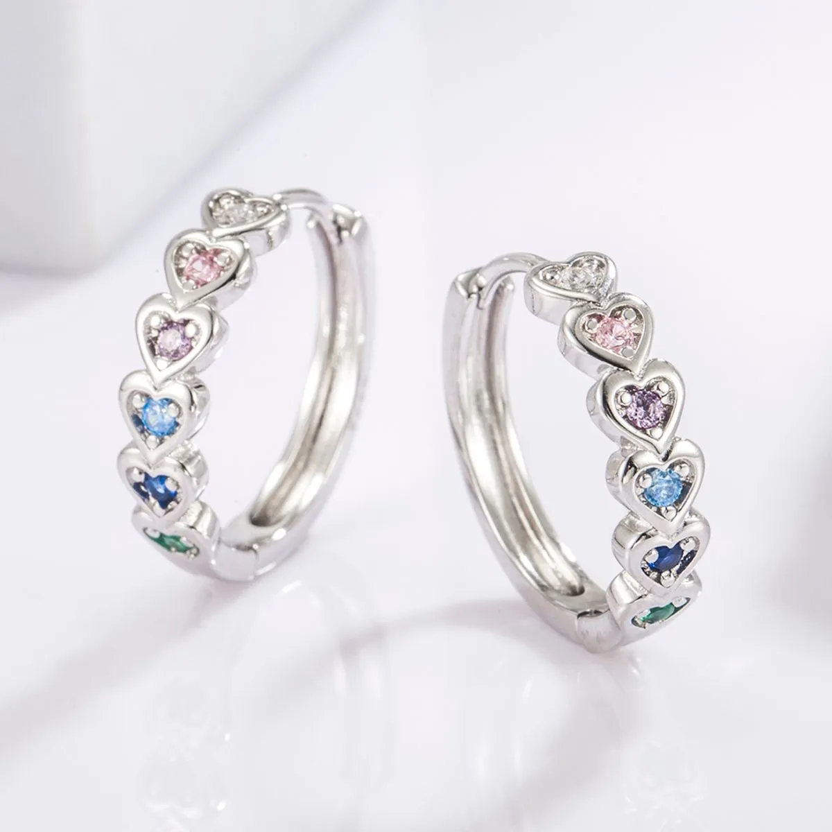 925 Sterling Silver Jewelry 925 Sterling Silver Inlaid Zircon Heart Huggie Earrings