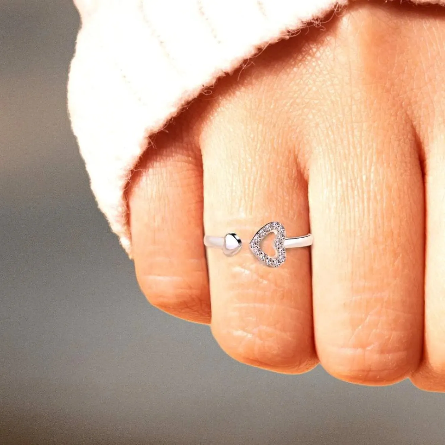 925 Sterling Silver Jewelry 925 Sterling Silver Inlaid Zircon Heart Open Ring