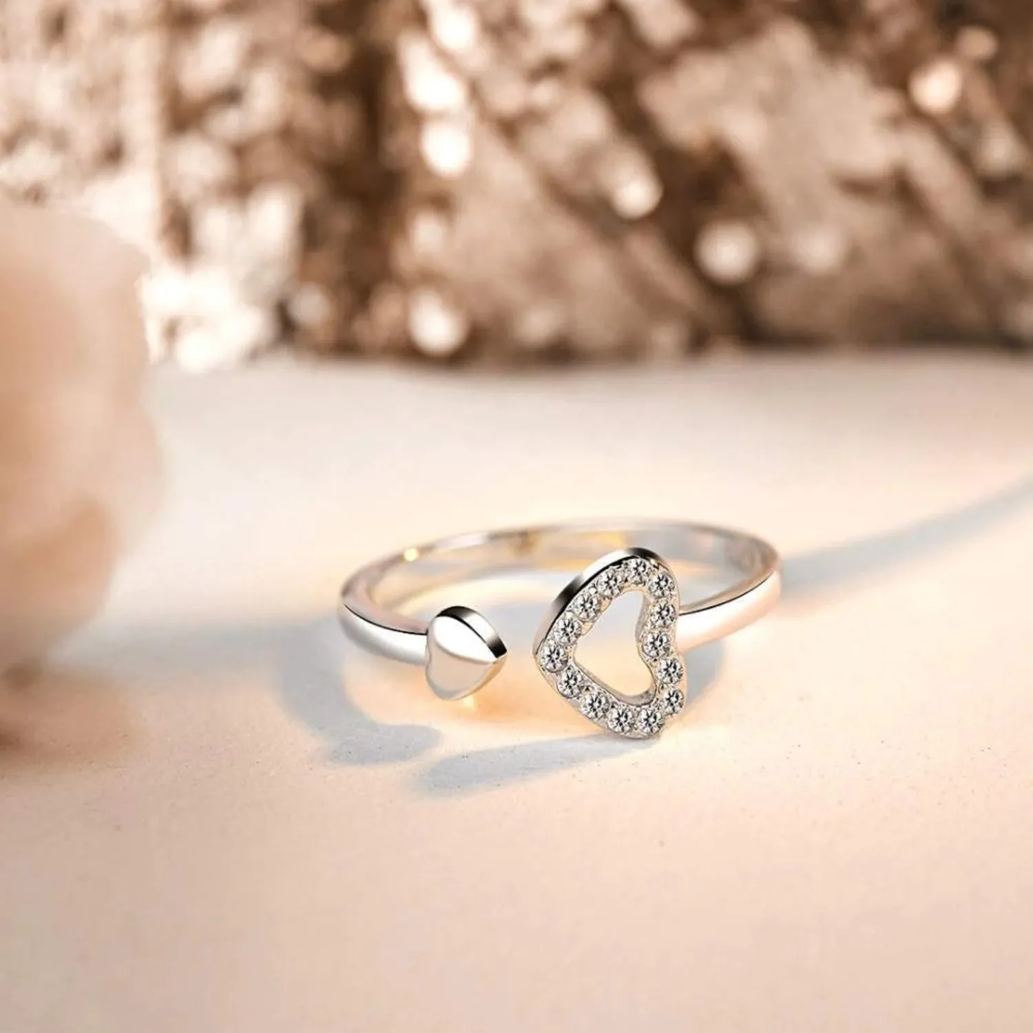 925 Sterling Silver Jewelry 925 Sterling Silver Inlaid Zircon Heart Open Ring