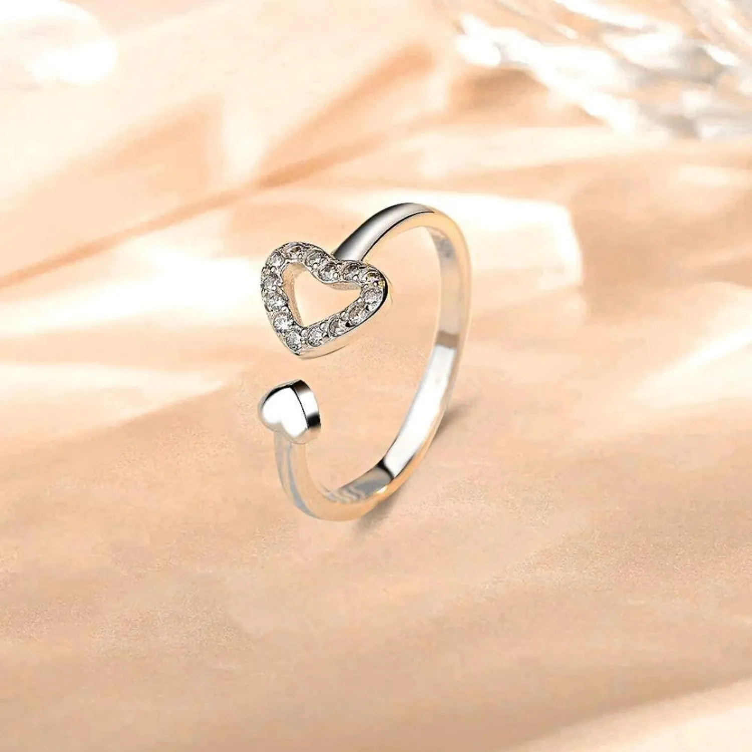 925 Sterling Silver Jewelry 925 Sterling Silver Inlaid Zircon Heart Open Ring
