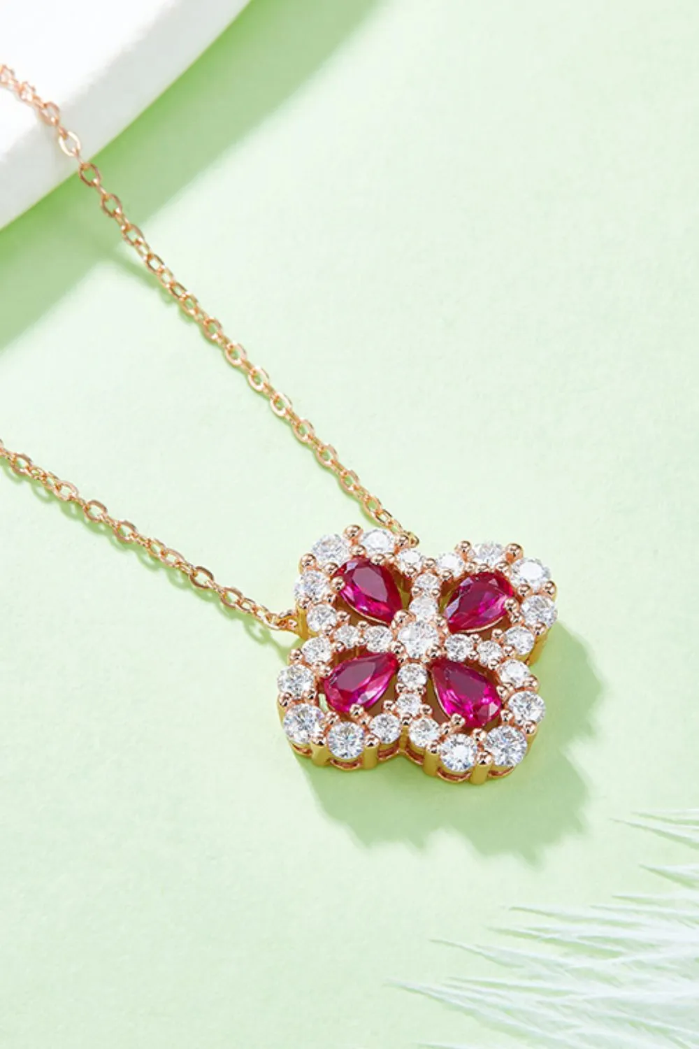925 Sterling Silver Jewelry 925 Sterling Silver Lab-Grown Ruby Flower Shape Necklace