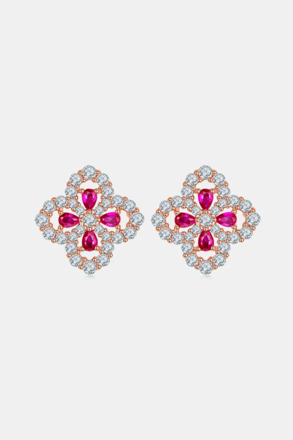 925 Sterling Silver Jewelry 925 Sterling Silver Lab-Grown Ruby Flower Shape Stud Earrings