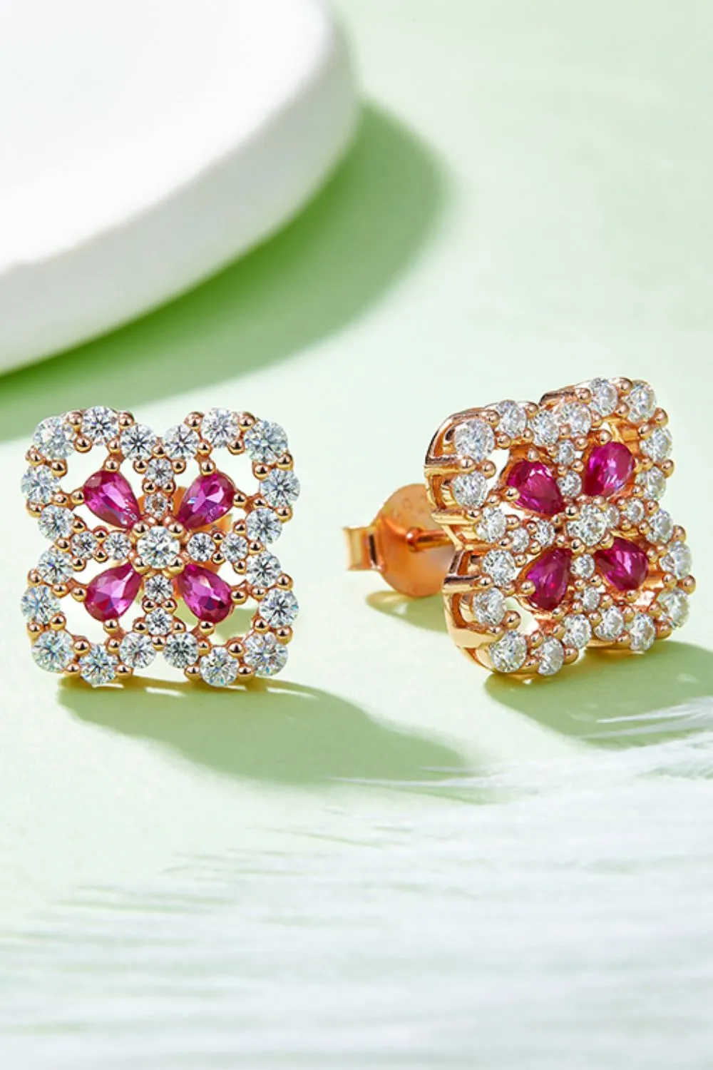 925 Sterling Silver Jewelry 925 Sterling Silver Lab-Grown Ruby Flower Shape Stud Earrings