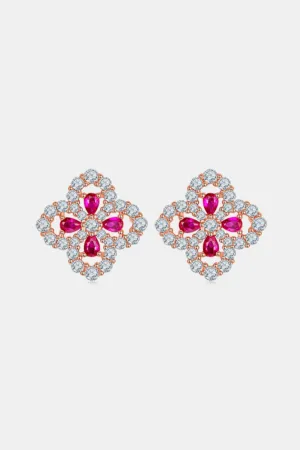 925 Sterling Silver Jewelry 925 Sterling Silver Lab-Grown Ruby Flower Shape Stud Earrings
