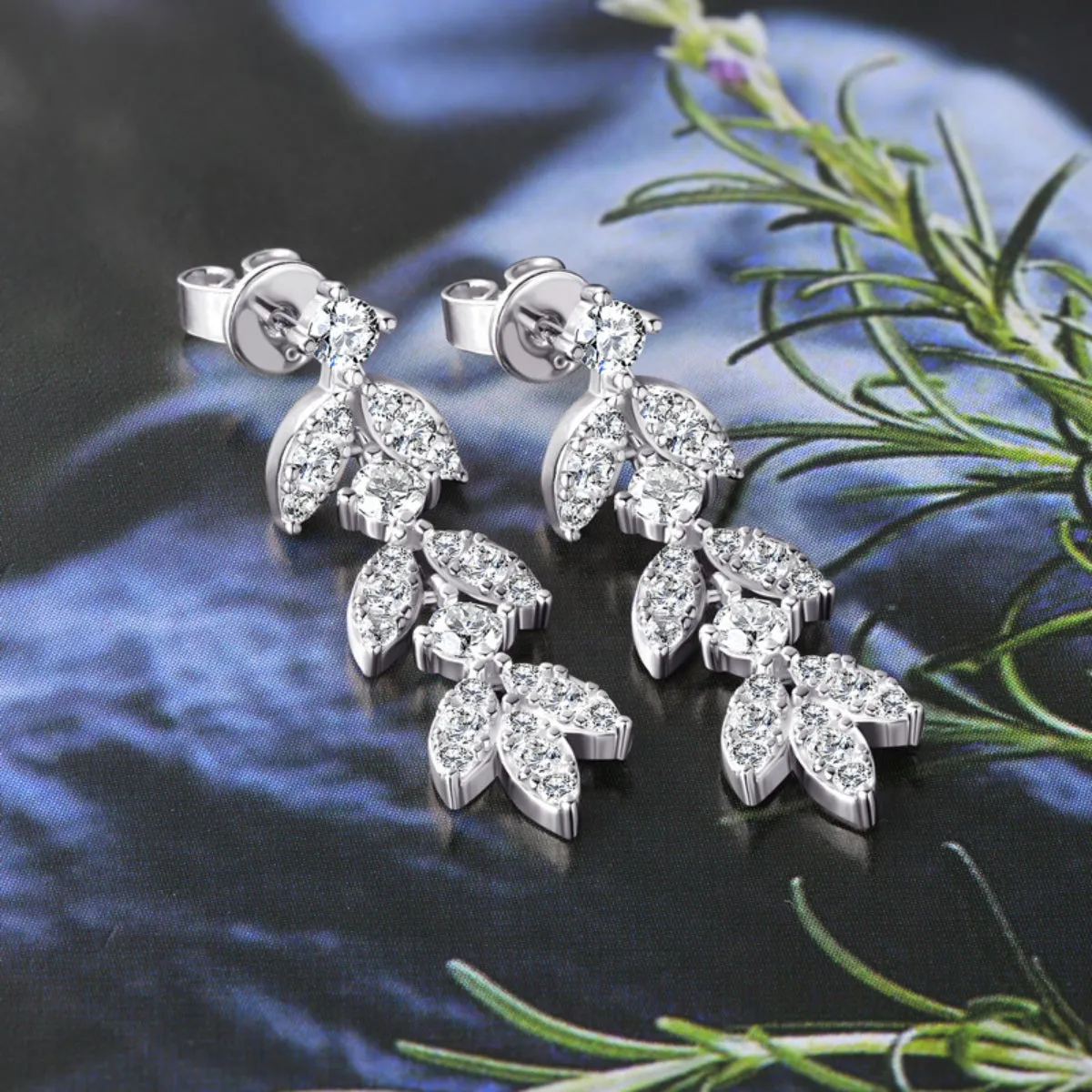 925 Sterling Silver Jewelry 925 Sterling Silver Moissanite Leaf Earrings