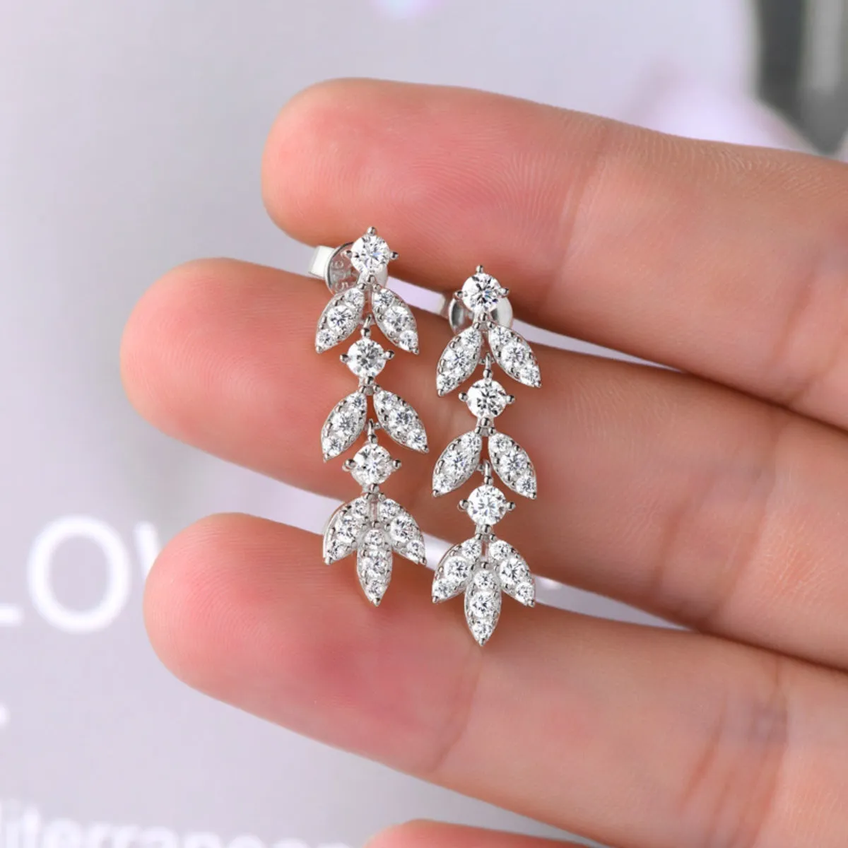 925 Sterling Silver Jewelry 925 Sterling Silver Moissanite Leaf Earrings
