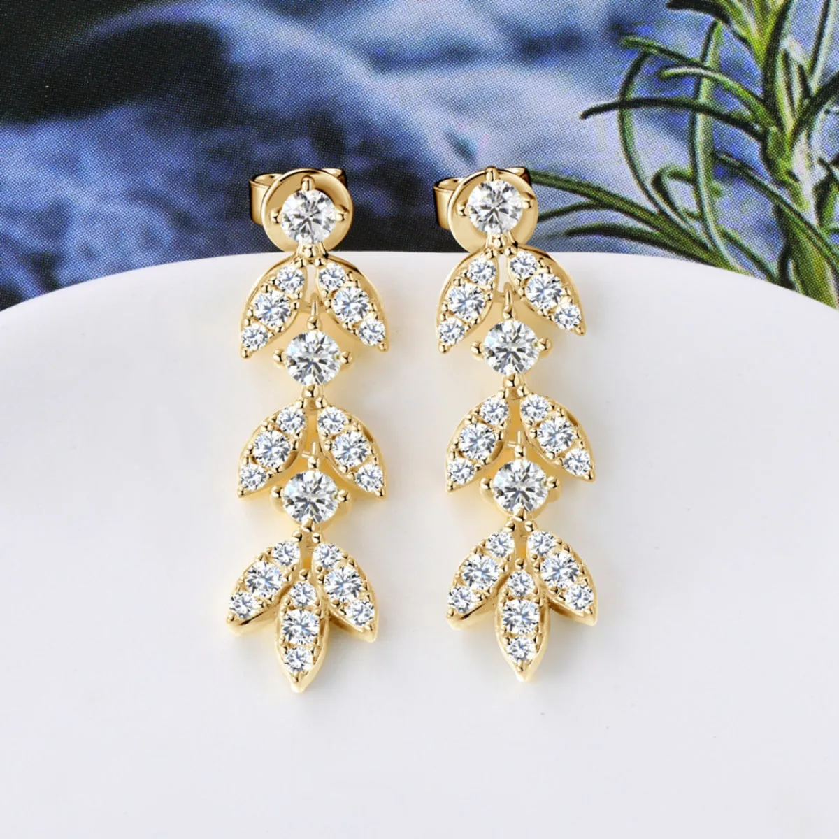 925 Sterling Silver Jewelry 925 Sterling Silver Moissanite Leaf Earrings