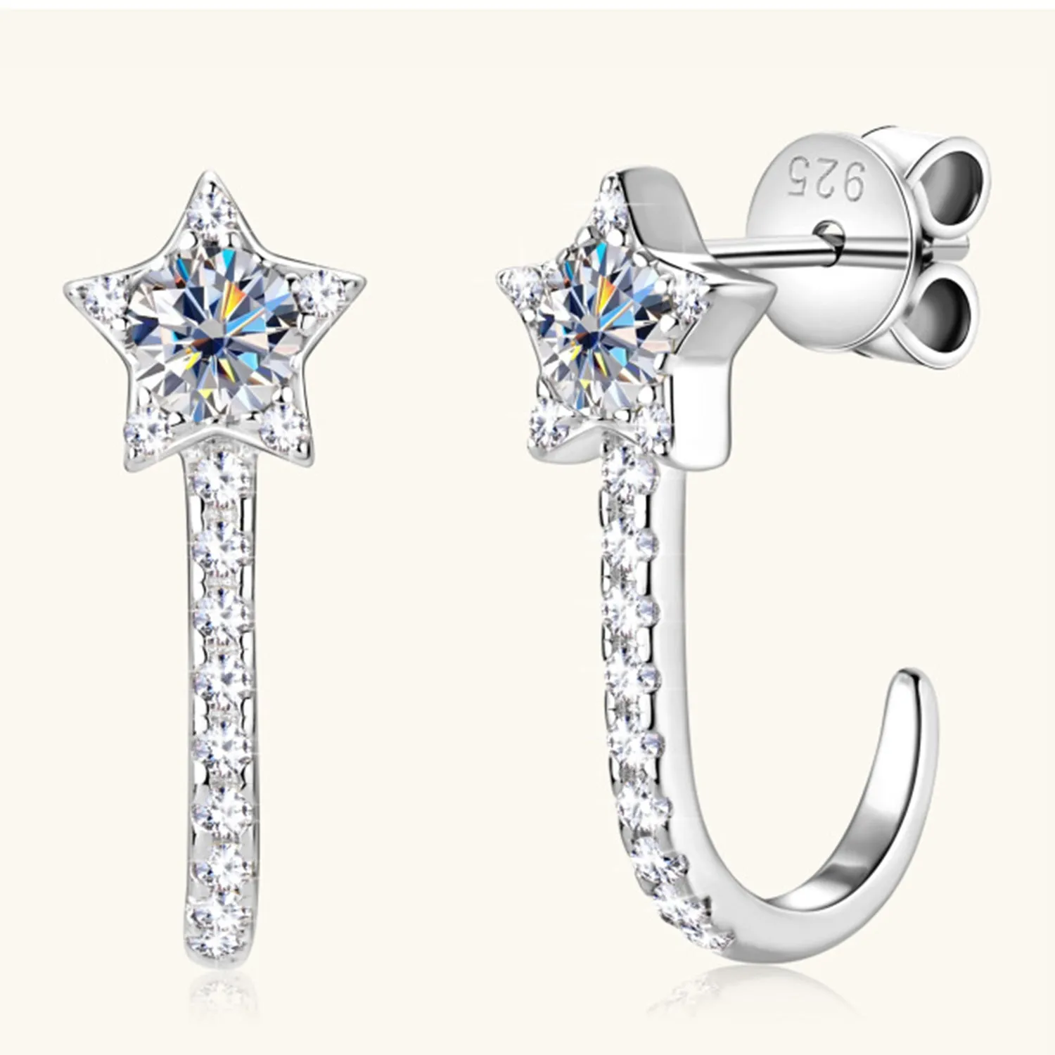 925 Sterling Silver Jewelry 925 Sterling Silver Moissanite Star Earrings