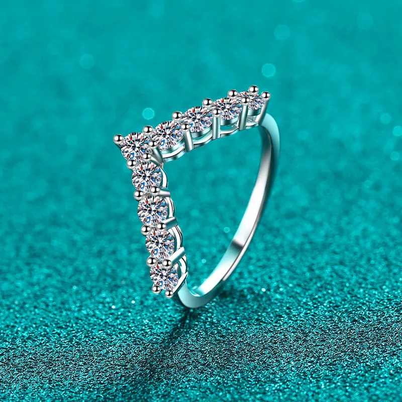 925 Sterling Silver Jewelry 925 Sterling Silver Moissanite V Shape Ring