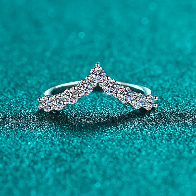 925 Sterling Silver Jewelry 925 Sterling Silver Moissanite V Shape Ring