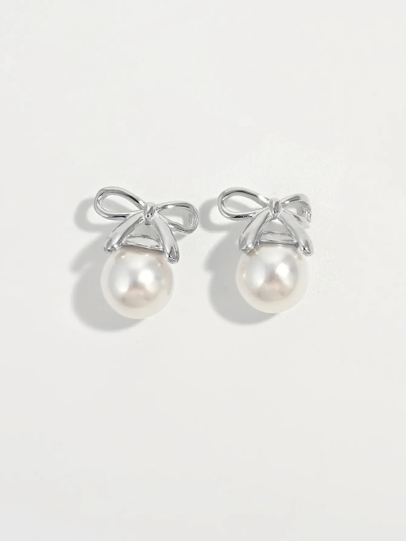 925 Sterling Silver Jewelry 925 Sterling Silver Pearl Bow Earrings