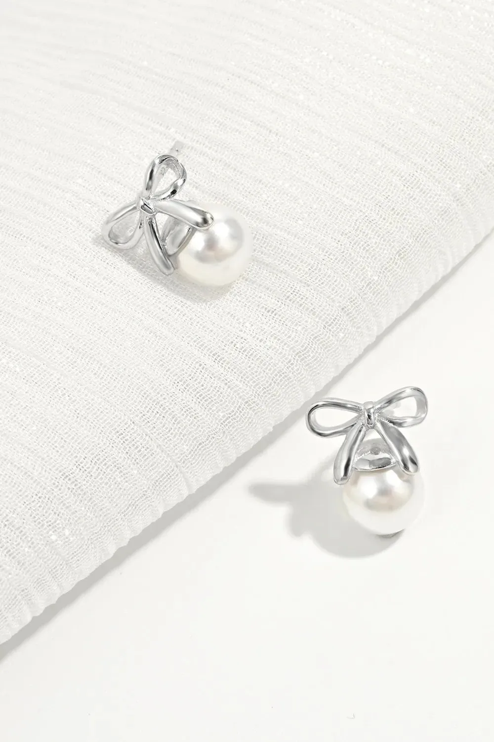 925 Sterling Silver Jewelry 925 Sterling Silver Pearl Bow Earrings
