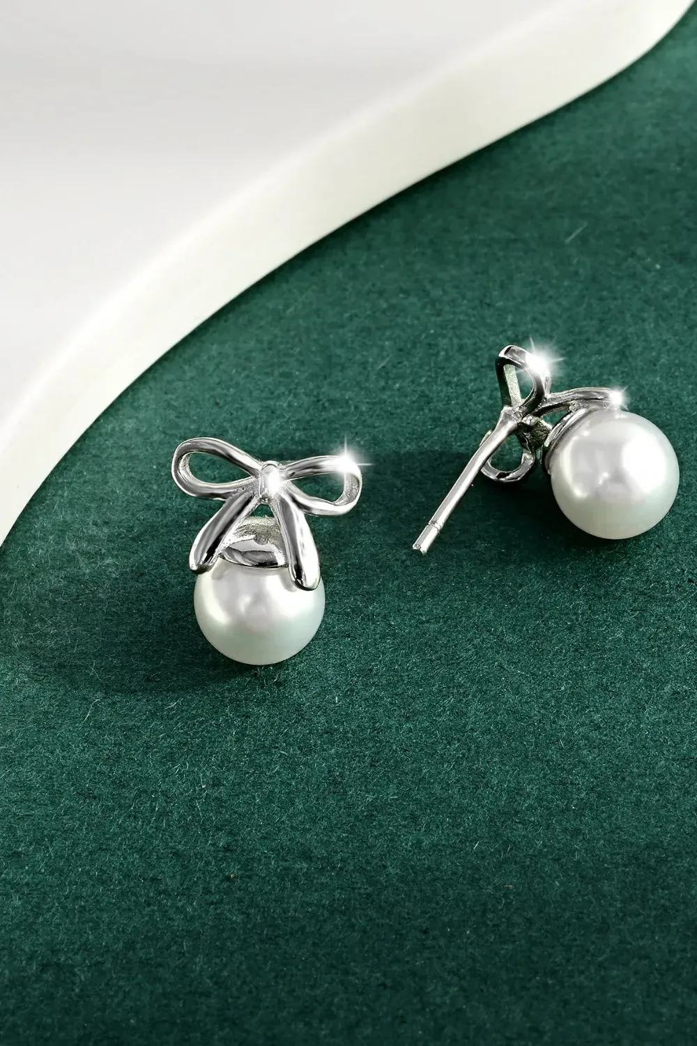 925 Sterling Silver Jewelry 925 Sterling Silver Pearl Bow Earrings