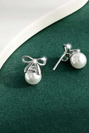925 Sterling Silver Jewelry 925 Sterling Silver Pearl Bow Earrings