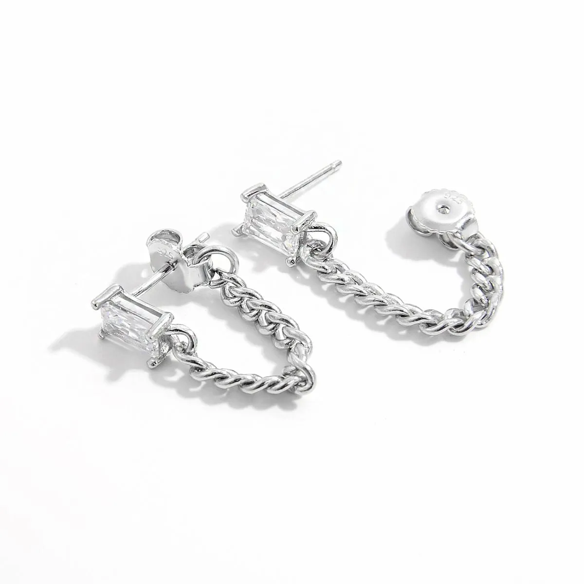 925 Sterling Silver Jewelry 925 Sterling Silver Zircon Chain Earrings