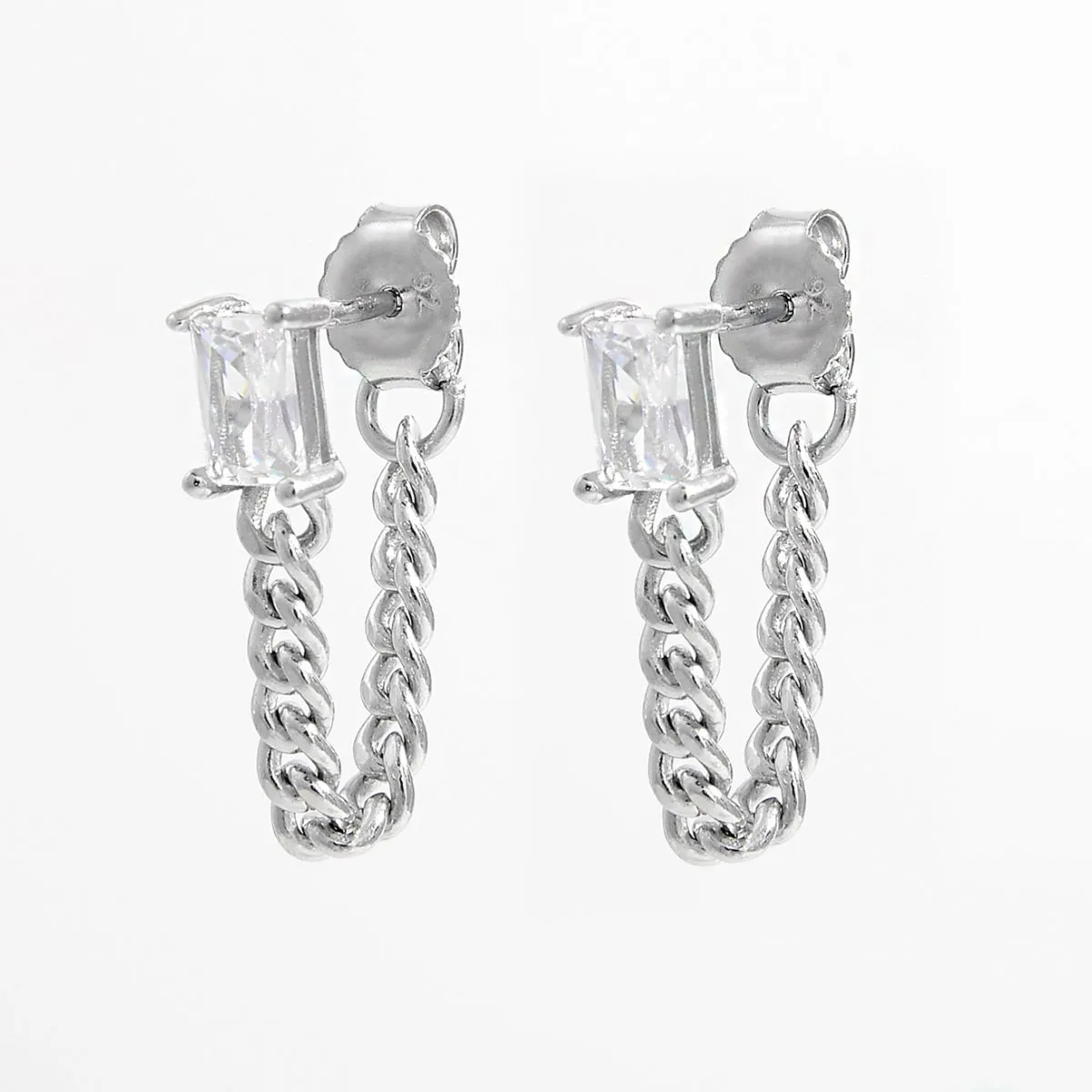 925 Sterling Silver Jewelry 925 Sterling Silver Zircon Chain Earrings