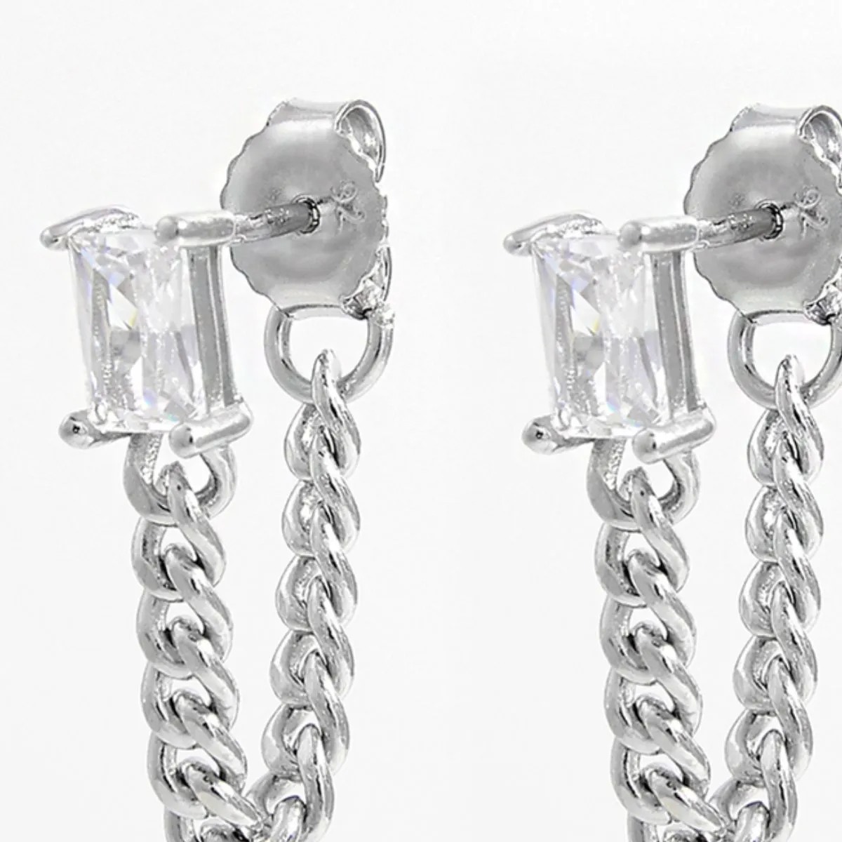 925 Sterling Silver Jewelry 925 Sterling Silver Zircon Chain Earrings