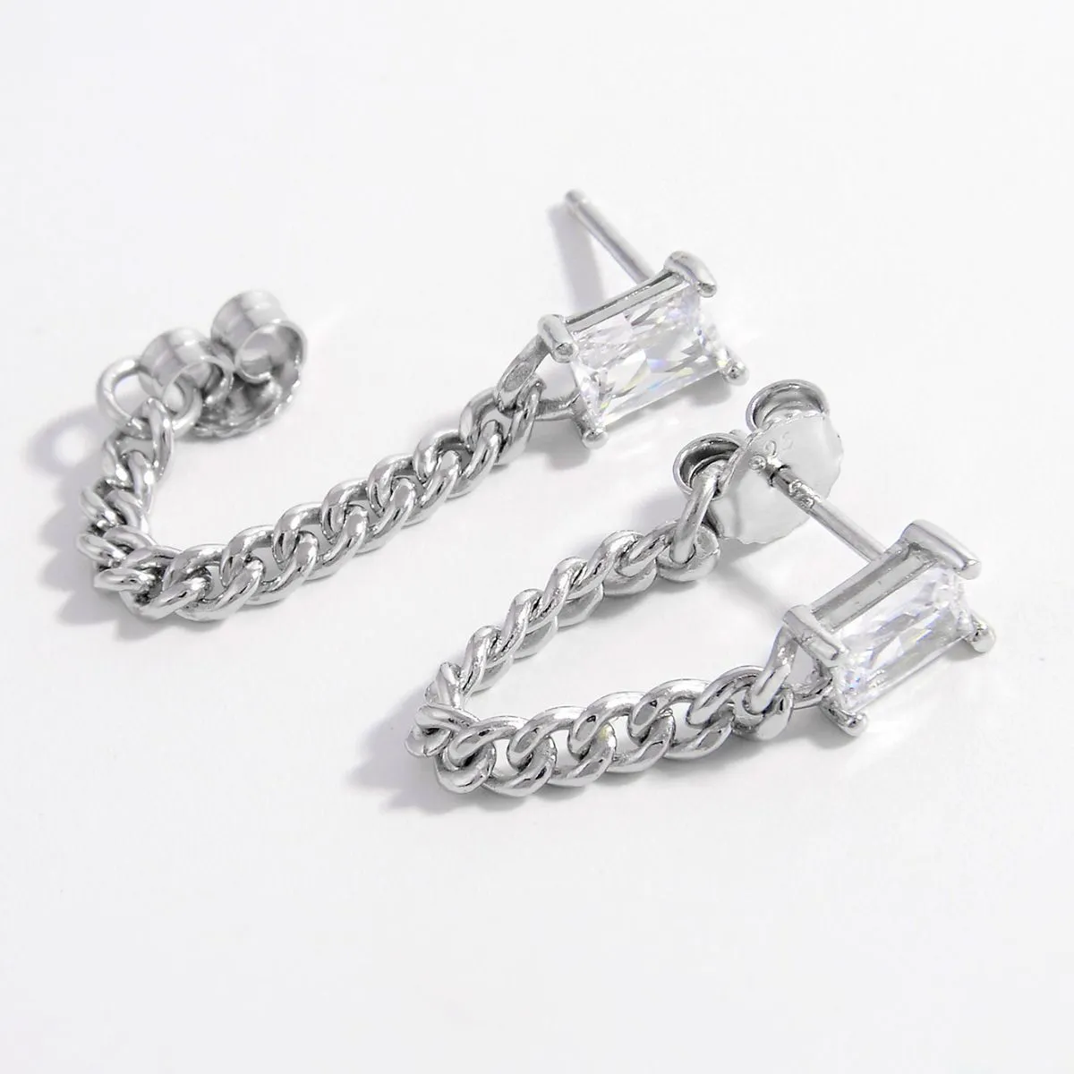 925 Sterling Silver Jewelry 925 Sterling Silver Zircon Chain Earrings