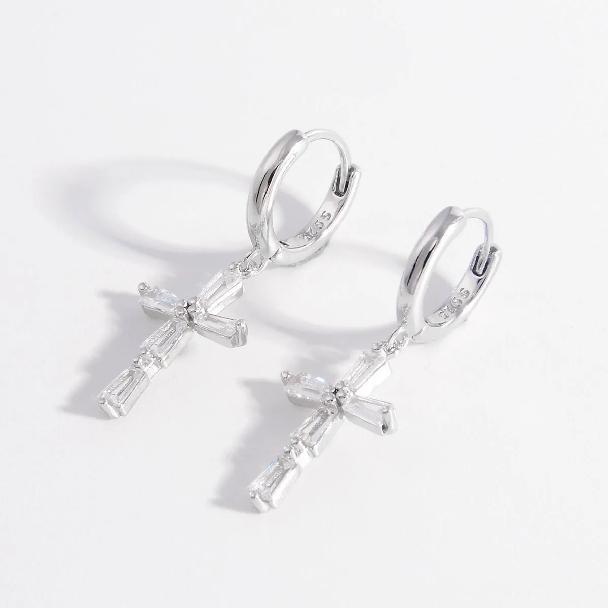 925 Sterling Silver Jewelry 925 Sterling Silver Zircon Cross Earrings