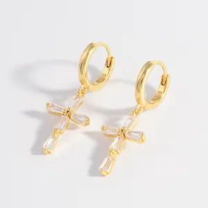 925 Sterling Silver Jewelry 925 Sterling Silver Zircon Cross Earrings