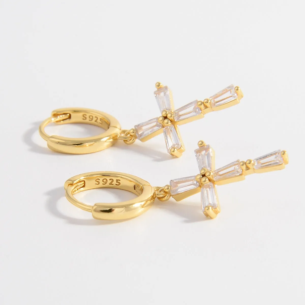 925 Sterling Silver Jewelry 925 Sterling Silver Zircon Cross Earrings
