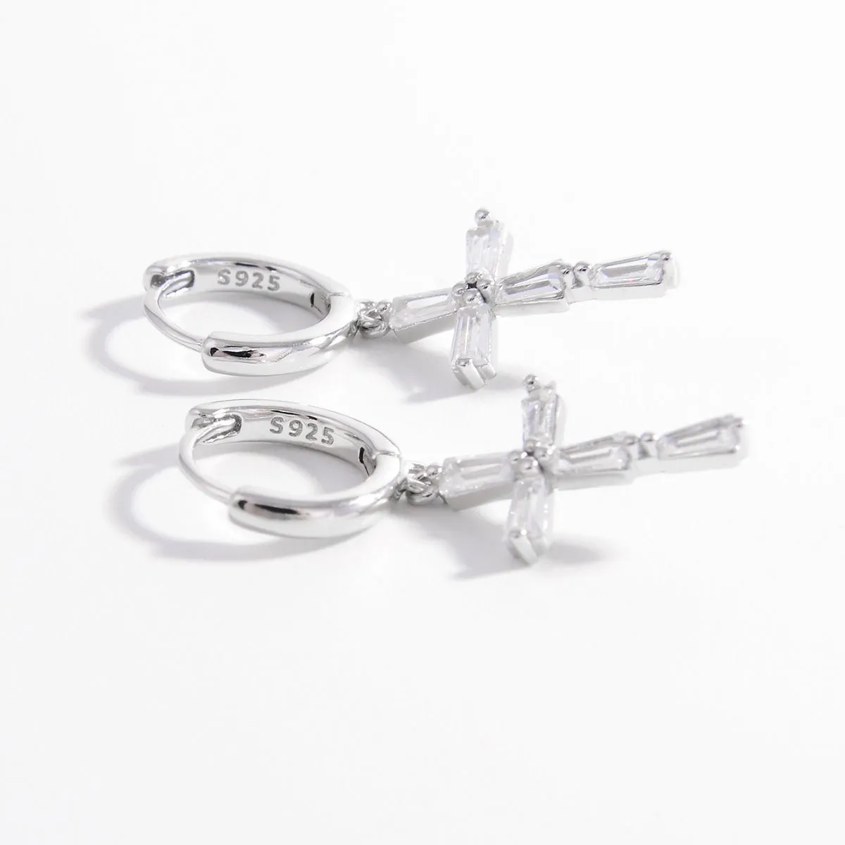 925 Sterling Silver Jewelry 925 Sterling Silver Zircon Cross Earrings