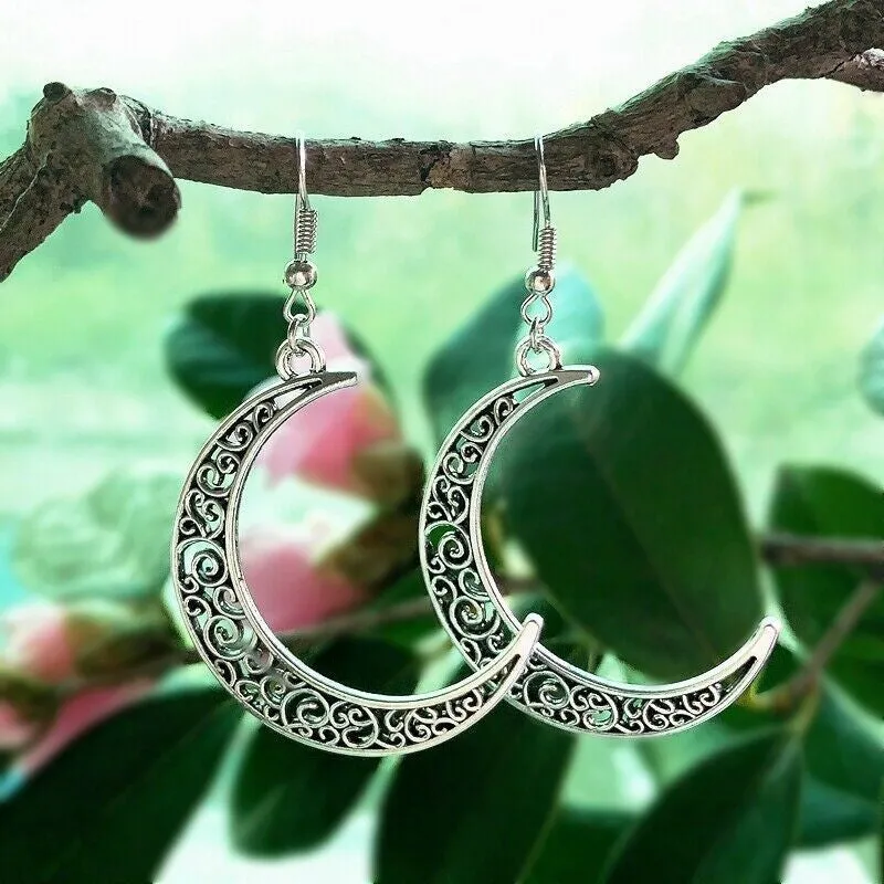 925 Sterling Silver Jewelry Alloy Cutout Moon Earrings