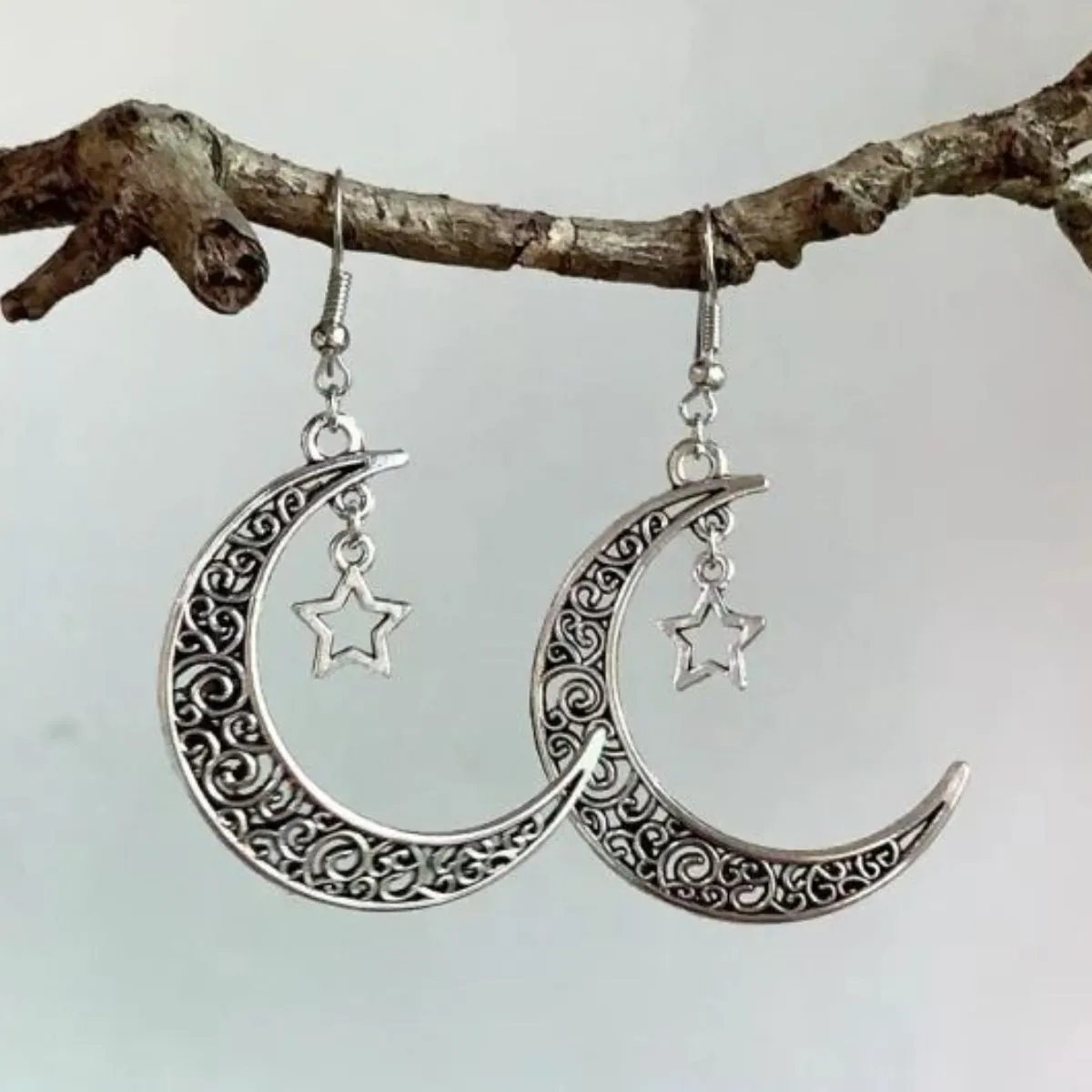 925 Sterling Silver Jewelry Alloy Cutout Moon Earrings