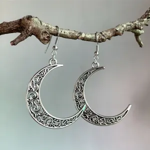 925 Sterling Silver Jewelry Alloy Cutout Moon Earrings