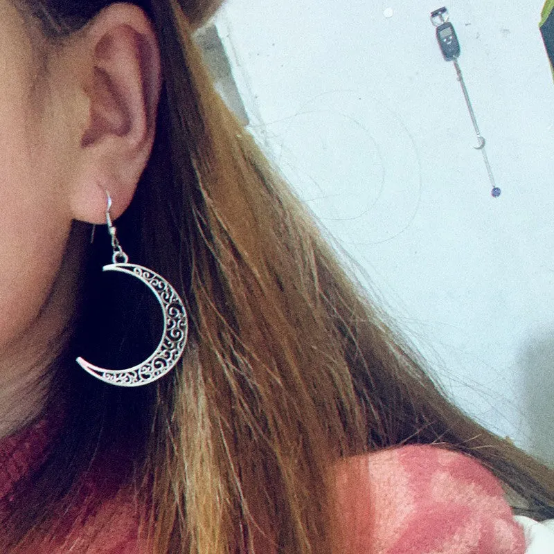 925 Sterling Silver Jewelry Alloy Cutout Moon Earrings